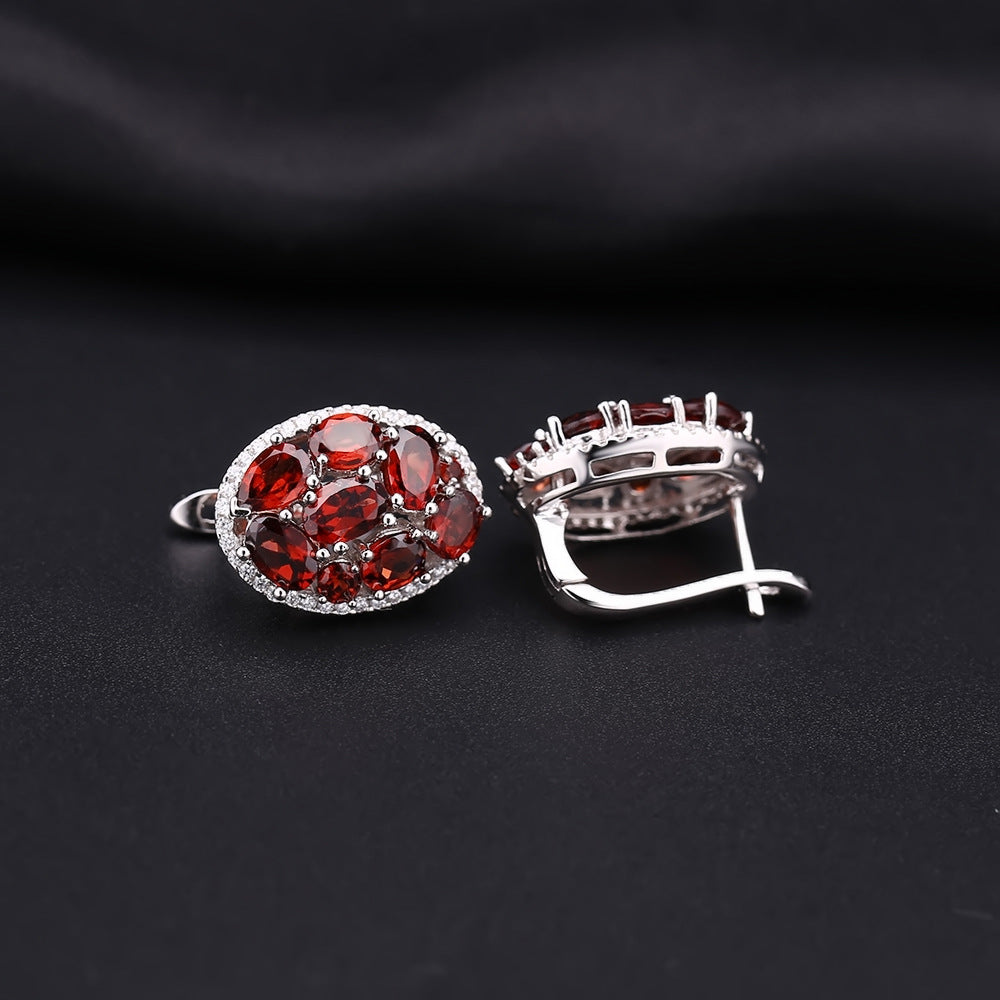 Natural Stone Earrings Vintage Personality Design Sense Garnet Gemstone s925Silver Crystal Earrings