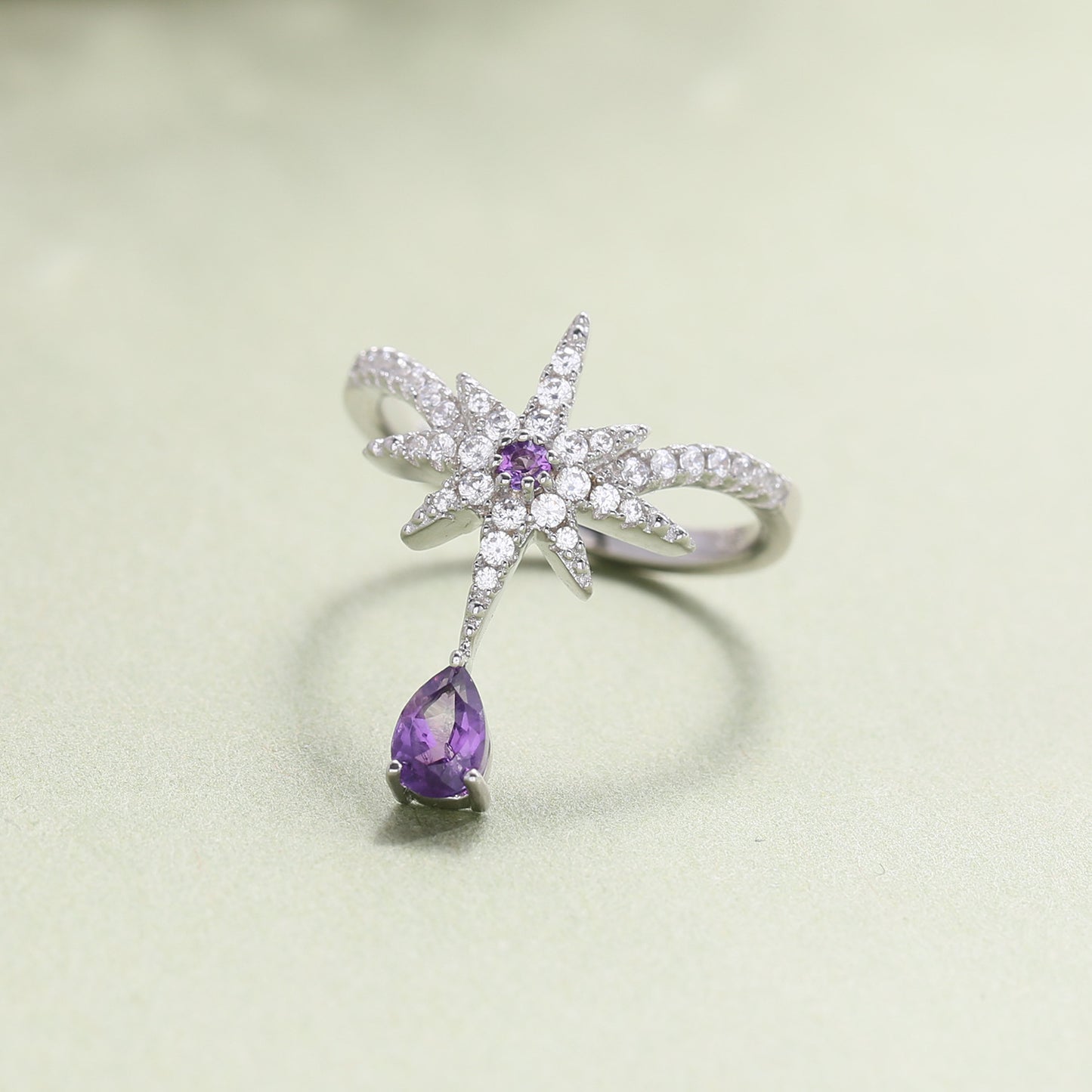 Original Design Star Ring Natural Crystal Topaz Diopside Ring925Sterling Silver Design Sense Ring for Women