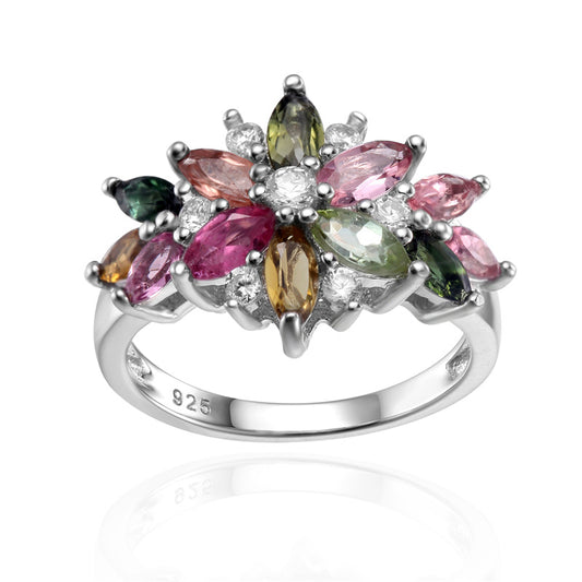 Luxury Fashion Natural Gemstone Ring for Women Sophisticated Design s925Sterling Silver Fully-Inlaid Natural Tourmaline Ring