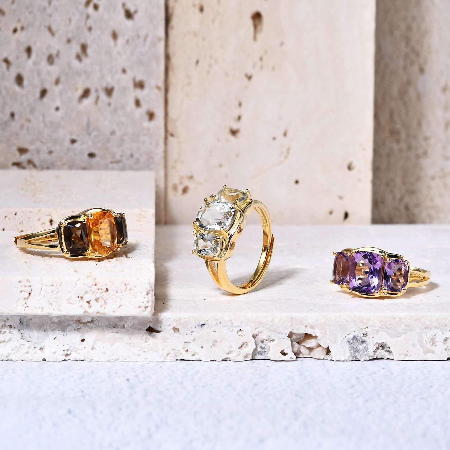 Natural Gemstone Brazilian Amethyst Ring Luxurious Design Sense s925Silver plating14k Gold Inlaid Gemstone Ring