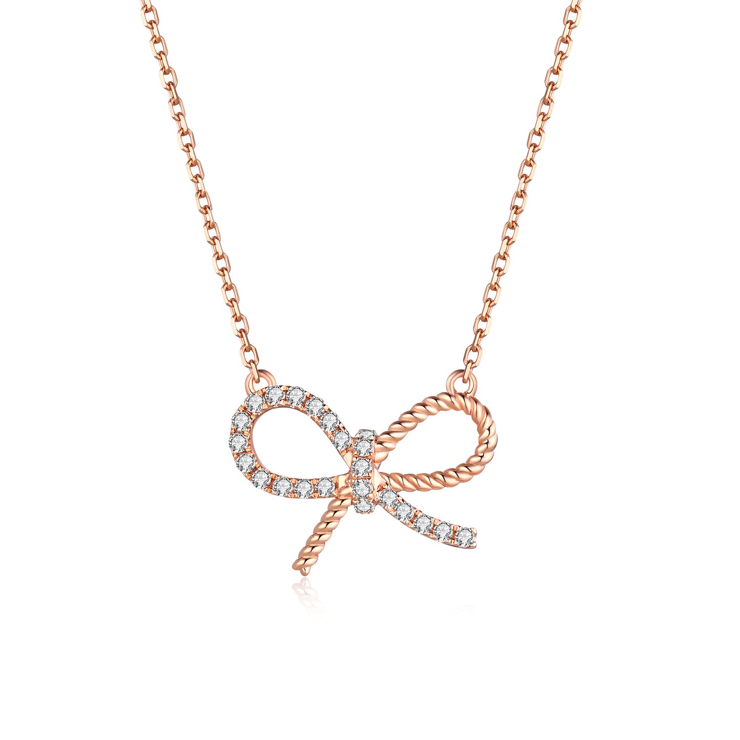 Bow18k Gold Inlaid Cultivated Diamond Necklace Sweet Gold Necklace Lucky Series Rose Gold k Women's Gold Necklace