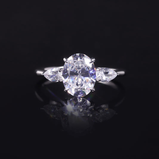 2Carat Ring Oval s925Sterling Silver Moissanite Large Main Stone Ring