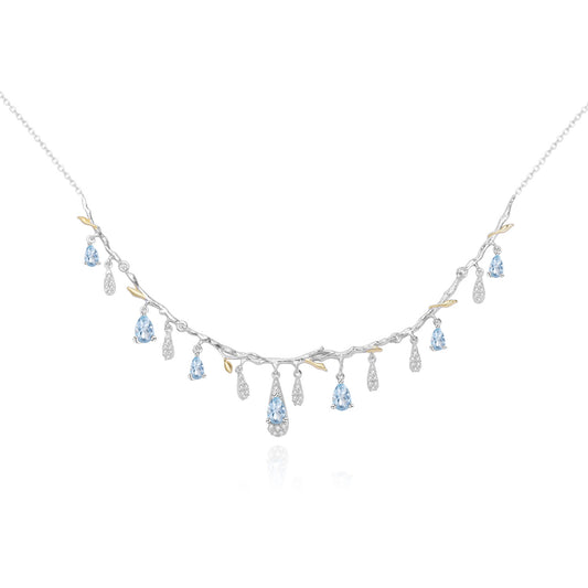 Designer Style High-End Gemstone Necklace Floral Branch Language Design s925Silver Natural Topaz Necklace