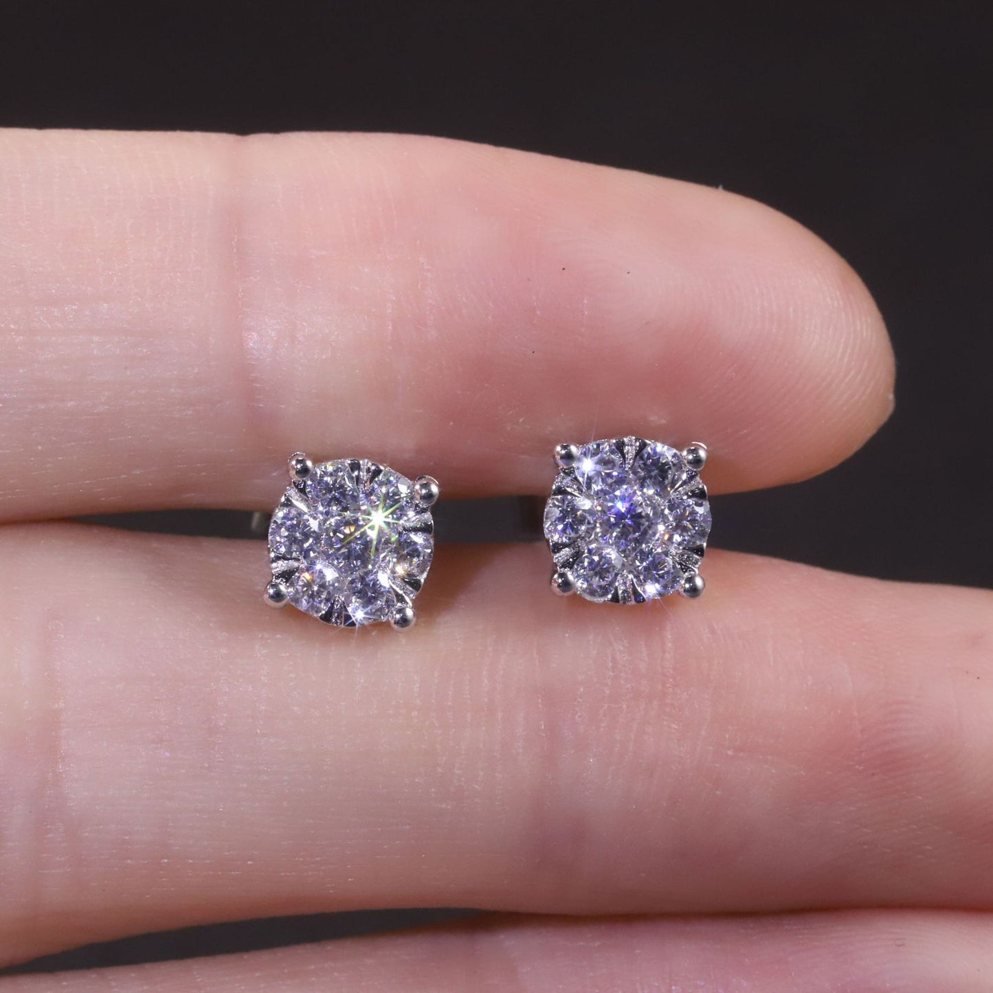 Commuting Luxury9/10/14/18k Rose Gold White Gold Yellow Gold Stud Earrings Cluster Small Diamond Cultivated Diamond Stud Earrings