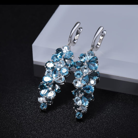 Natural Topaz Ear Stud Earring Advanced Design Jewelry Accessories s925Silver Inlaid Natural Colored Gems Eardrops