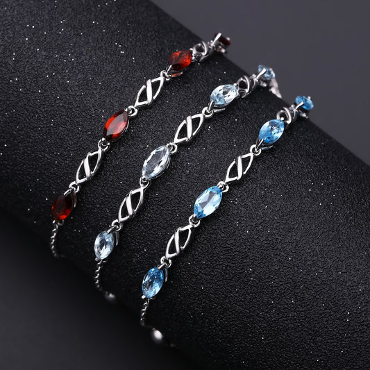 Luxurious Natural Topaz Bracelet for Women Personality s925Sterling Silver Natural Gemstone Garnet Bracelet