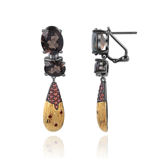Designer Natural Citrine Earrings Vintage Style High-End Design s925Silver Color Gemstone Stud Earrings