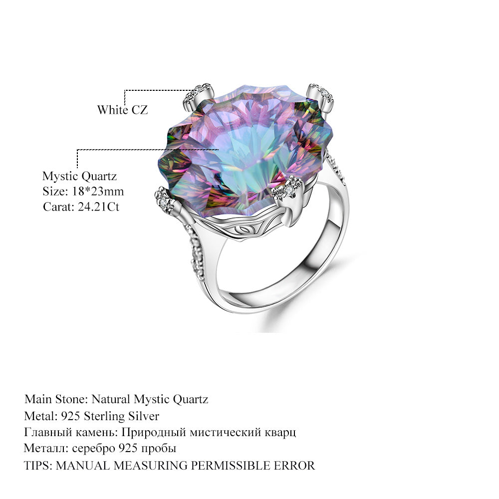 New Luxurious Irregular Gemstone Ring for Women Fashionable High-end Personality s925Silver Inlaid Colorful Crystal Ring