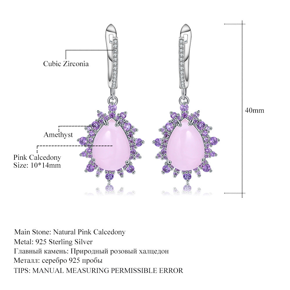 Luxurious Natural Gemstone Pink Agate Earrings Elegant Series with a Sense of Sophistication925Silver Inlaid Gemstone Earrings