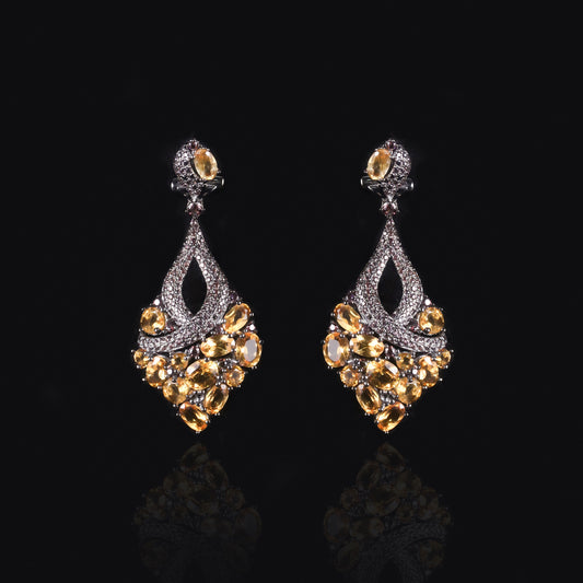 Vintage Gemstone Earrings s925Sterling Silver Inlaid Garnet Earrings Luxurious Crystal Earrings Black Gunmetal Color