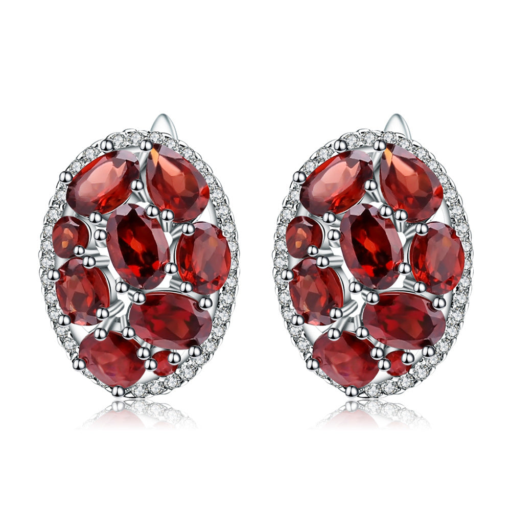 Natural Stone Earrings Vintage Personality Design Sense Garnet Gemstone s925Silver Crystal Earrings