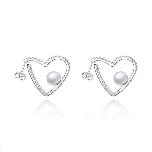 Designer High-End Natural Pearl Earrings Unique Heart Design925Silver Natural Freshwater Pearl Stud Earrings