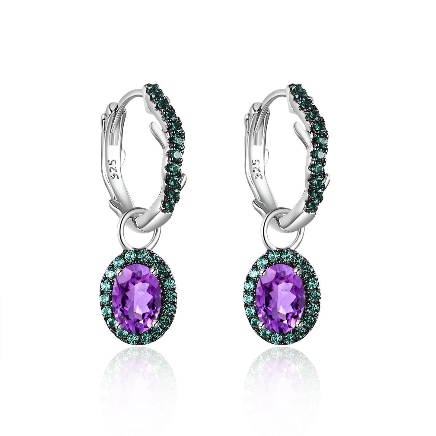 Thorn Flower Bud Personality Design Earrings s925Sterling Silver Inlaid Natural Gemstone Amethyst Moonstone Earrings