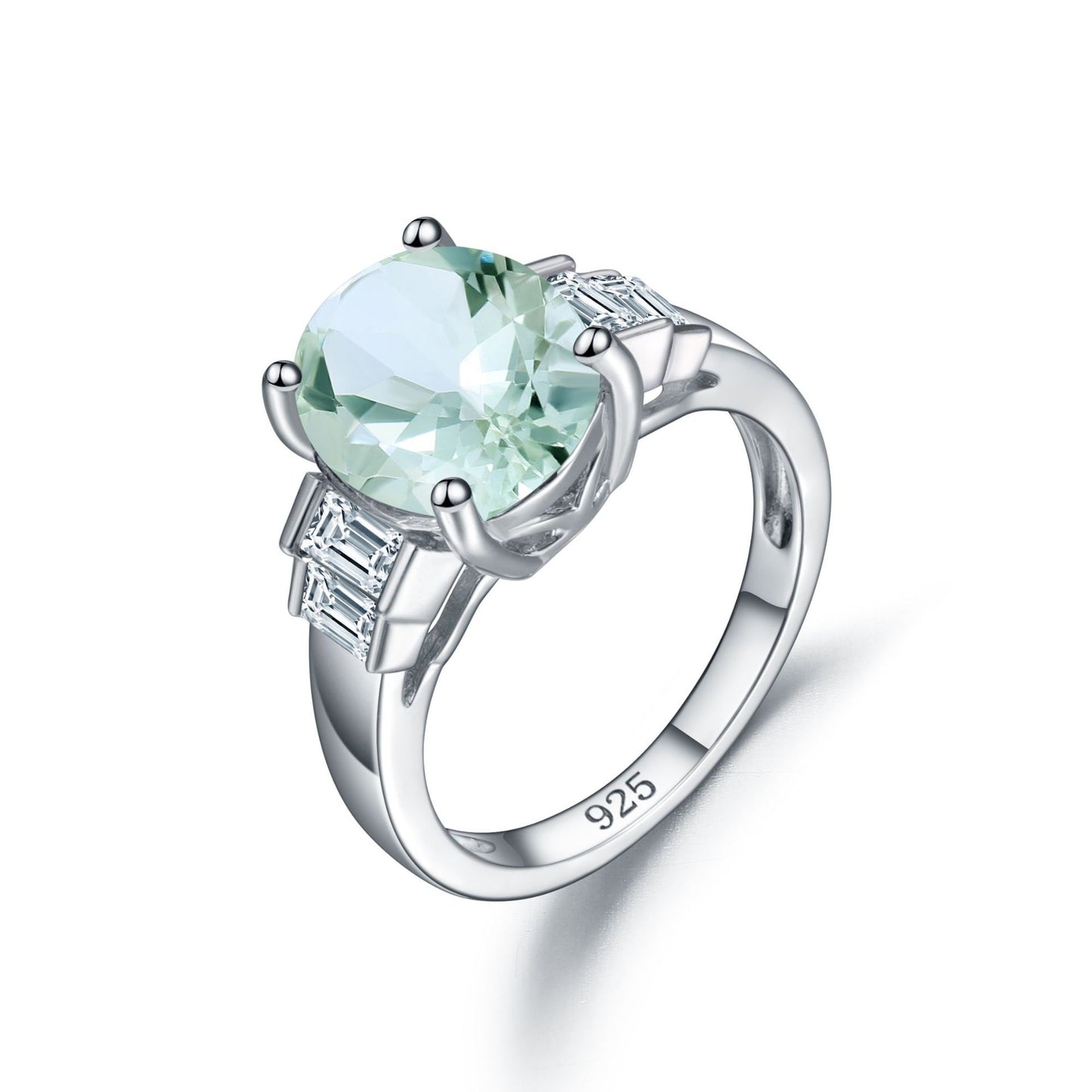 s925Sterling Silver Natural Green Amethyst Ring High-end Fashion Luxurious Inlaid Gemstone Green Spinel Ring New Model