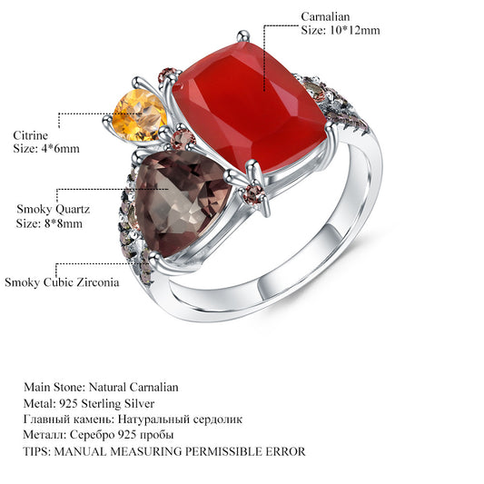 Designer Luxury Style Colorful Gemstone Ring Elegant Banquet Matching s925Sterling Silver Inlaid Gemstone Ring