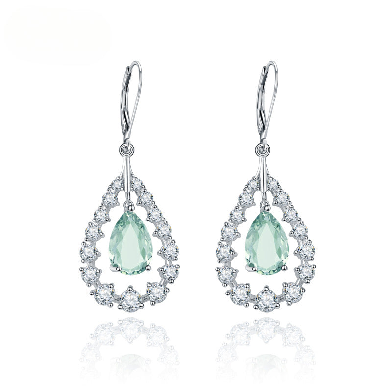 s925Silver Natural Green Amethyst Stud Earrings Jewelry Design Sense Light Luxury Inlaid Gemstone Natural Colorful Gemstone Earrings Ear Studs