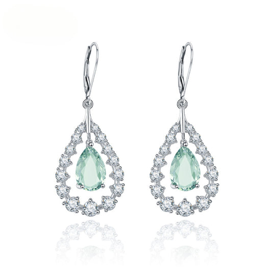 s925Silver Natural Green Amethyst Stud Earrings Jewelry Design Sense Light Luxury Inlaid Gemstone Natural Colorful Gemstone Earrings Ear Studs