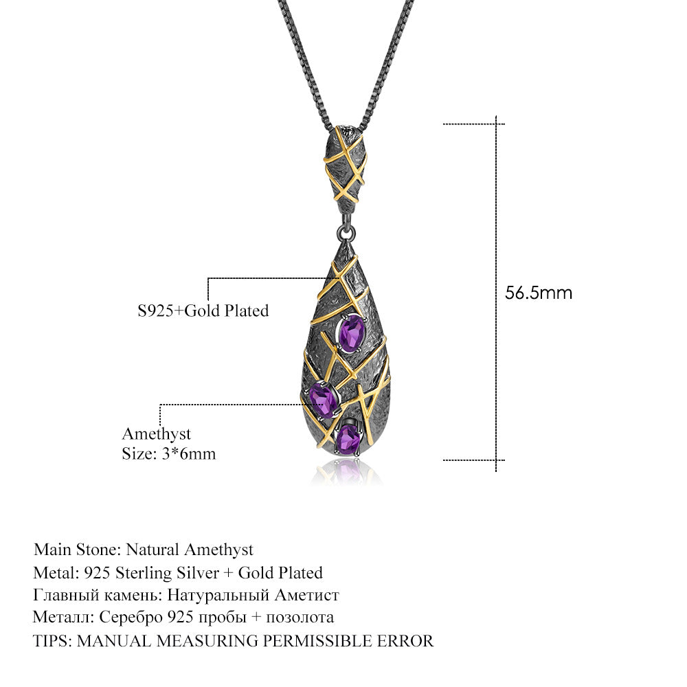 Italian Craft Designer Pendant Vintage Style with a Sense of Sophistication s925Silver Natural Amethyst Necklace Pendant