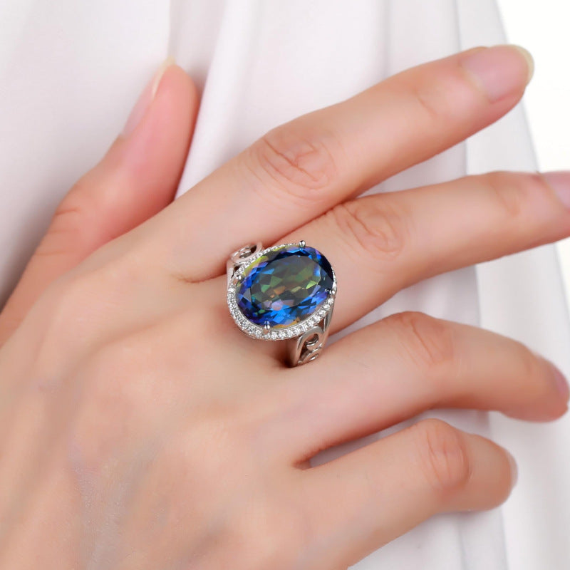 Luxurious Design Gemstone Ring Fashion s925Silver Inlaid Colorful Gemstone Crystal Ring