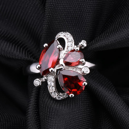 Italian Craft Jewelry Inlaid Natural Gemstone Ring for Women Fashion s925Sterling Silver Inlaid Garnet Ring