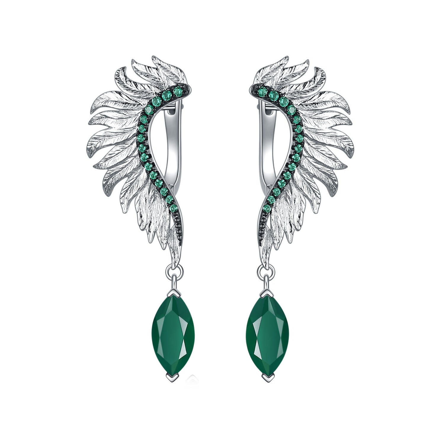 Designer Retro Angel Wings Earrings Italy925Silver Inlaid Natural Gemstone Amethyst Earrings