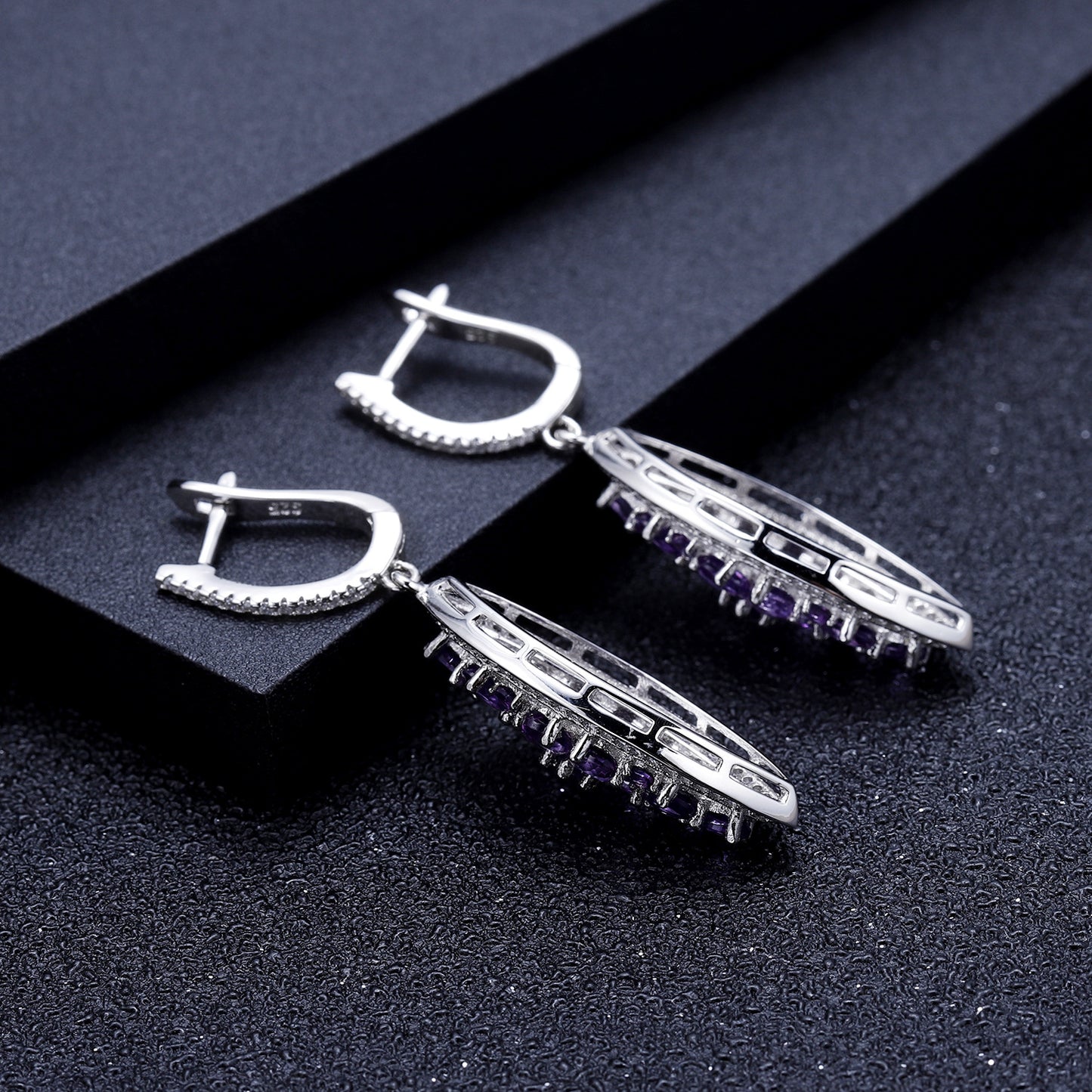 Luxurious Natural Gemstone Amethyst Earrings Group Inlay Design High-end Sense Personality s925Silver Inlaid Earrings