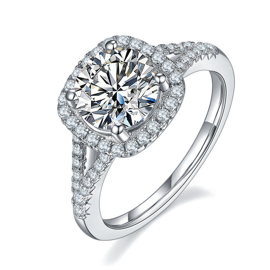 Light Luxury1.5/2/3ct Moissanite Ring Women925Silver Double Arm Square Bag Inlaid Large Carat Moissanite Ring