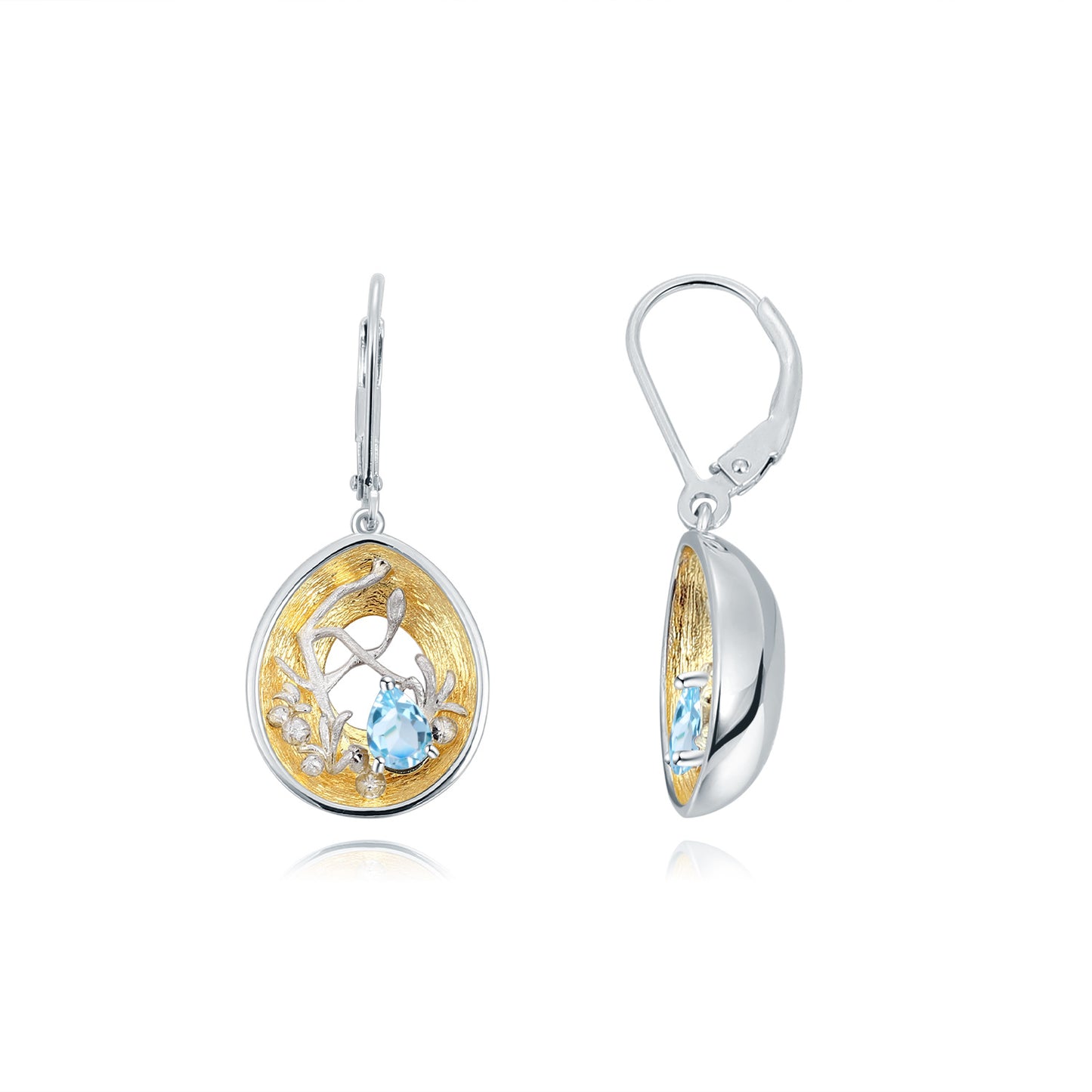 Designer Style High-End Gemstone Earrings with Unique Design s925Silver Inlaid Natural Topaz Stud Earrings