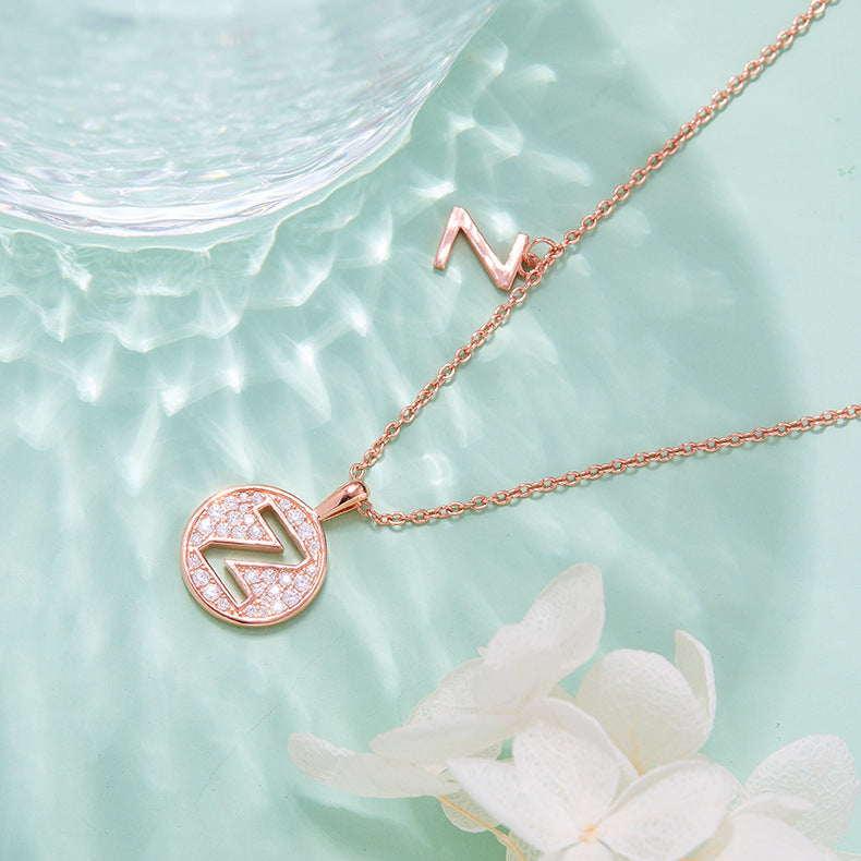 Fashion English Letters Z Necklace s925Sterling Silver Inlaid Moissanite Best Friend Gift Round Coin Pendant