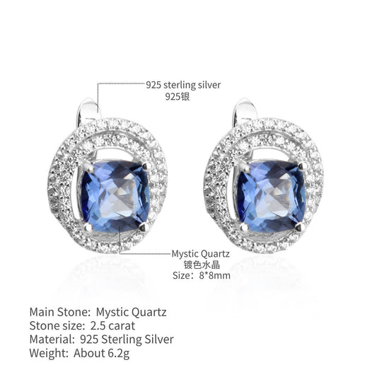 Classic Elegant Round Earrings s925Silver Inlaid Crystal Natural Topaz Earrings Fine Craft Gemstone Earrings