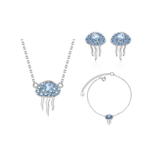 Original Design Jellyfish Jewelry Set Natural Colorful Gemstones s925Sterling Silver Earrings Necklace Bracelet Set