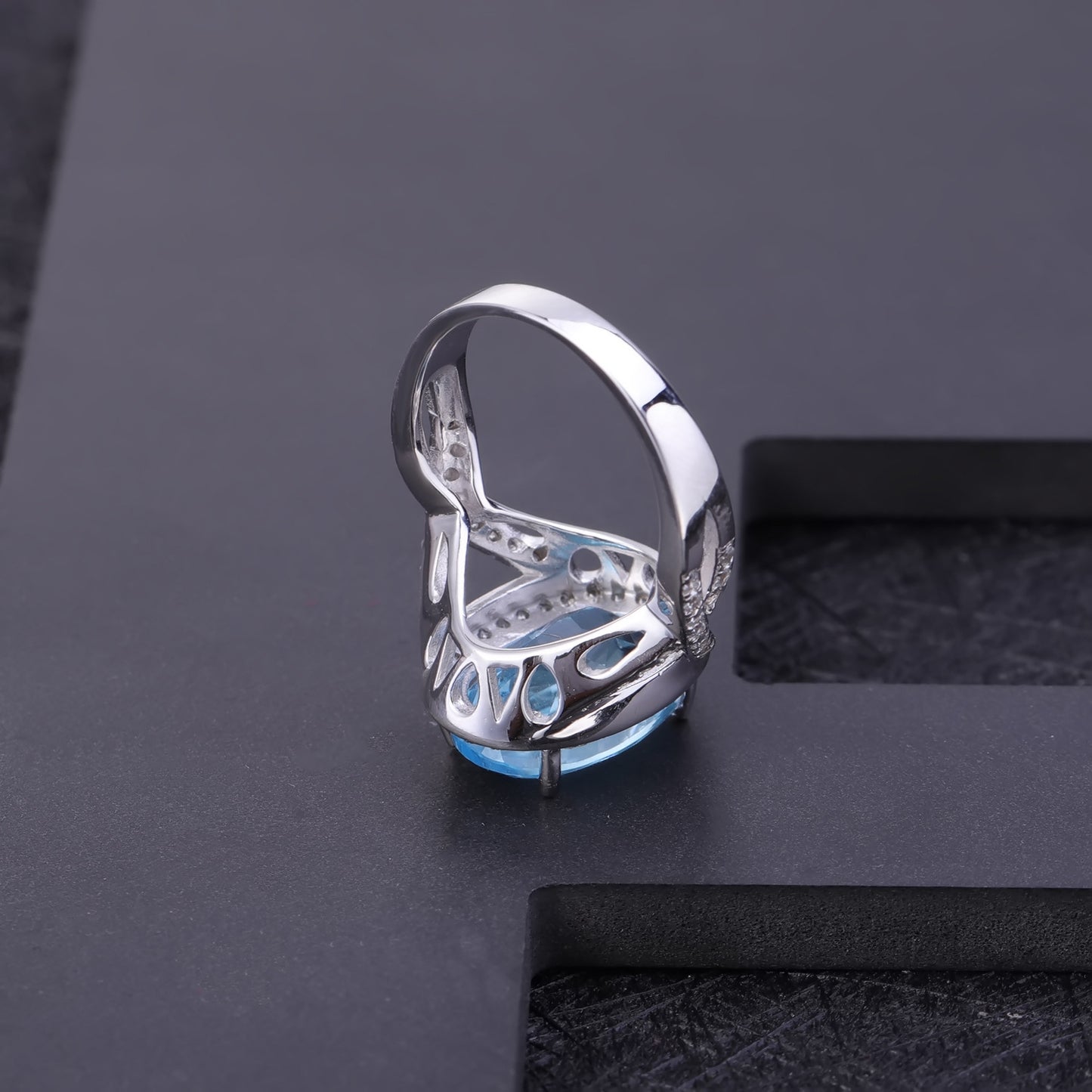 s925Silver Natural Topaz Ring for Women Luxurious Inlay10*14mm Large Size Gemstone Natural Color Ring