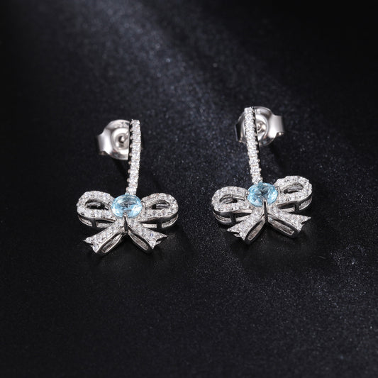 New Creative Design Topaz Gemstone Earrings French Romantic Style s925Silver Bow Natural Gemstone Earrings