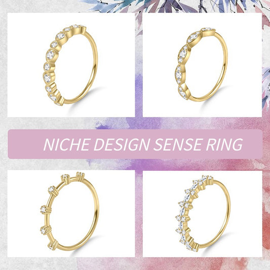Original Design s925Sterling Silver Moissanite Ring Thin Gold Dawn Series Small Ring Crushed Diamond Ring