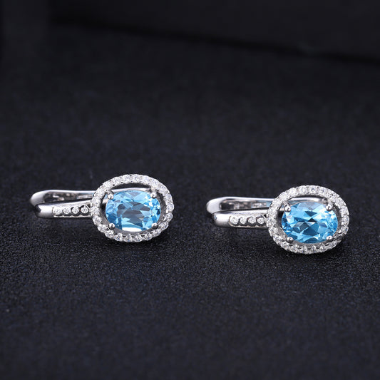 Fashion Sky Blue Topaz Earrings Trendy s925Silver Inlaid Colorful Gemstone Crystal Earrings Jewelry