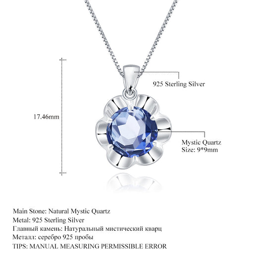Fresh and Sweet Camellia Pendant s925Sterling Silver Inlaid Green Amethyst Crystal Pendant Necklace for Women Wholesale