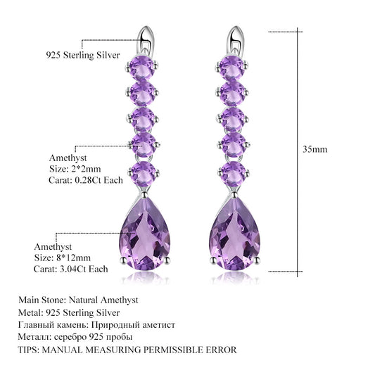 Luxurious High-End Natural Amethyst Earrings Banquet Matching s925Silver Inlaid Natural Gemstone Earrings