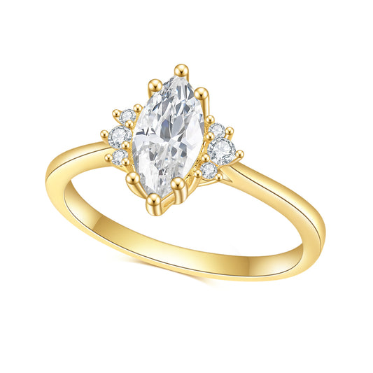 S925Sterling Silver Inlaid5A Zircon Ring Fashionable and Unique Light Luxury Marquise Gemstone Plated14K Gold ring