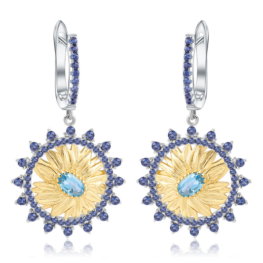 Italian Craft Designer Jewelry Earrings High-end Natural Style s925Sterling Silver Natural Topaz Earrings