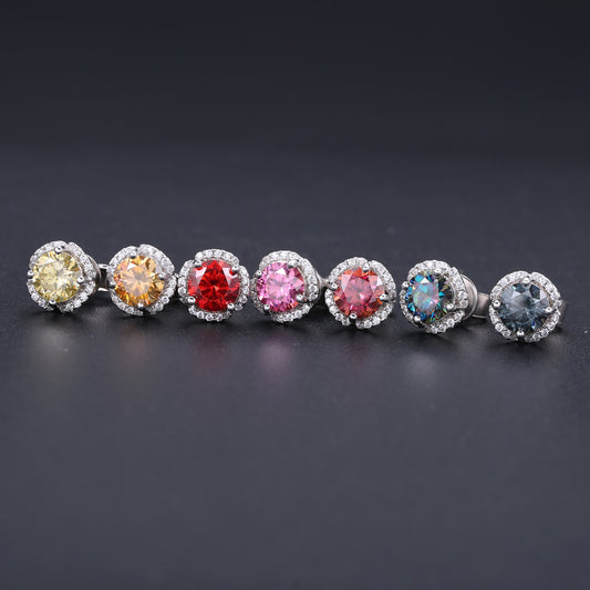 New flowers0.5ct Colorful Moissanite Earrings Red Champagne Color S925Sterling Silver Gold Plated Stud Earrings