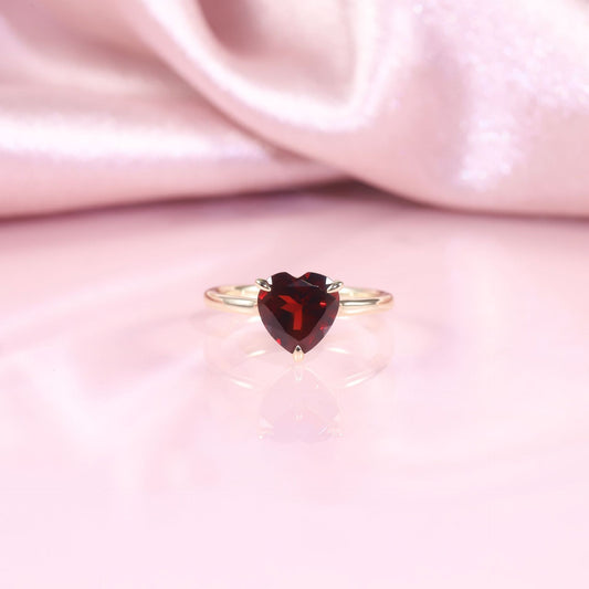 Love2Carat Gemstone Ring s925Sterling Silver Inlaid Natural Garnet Topaz Heart-Shaped Ring Wedding Ring