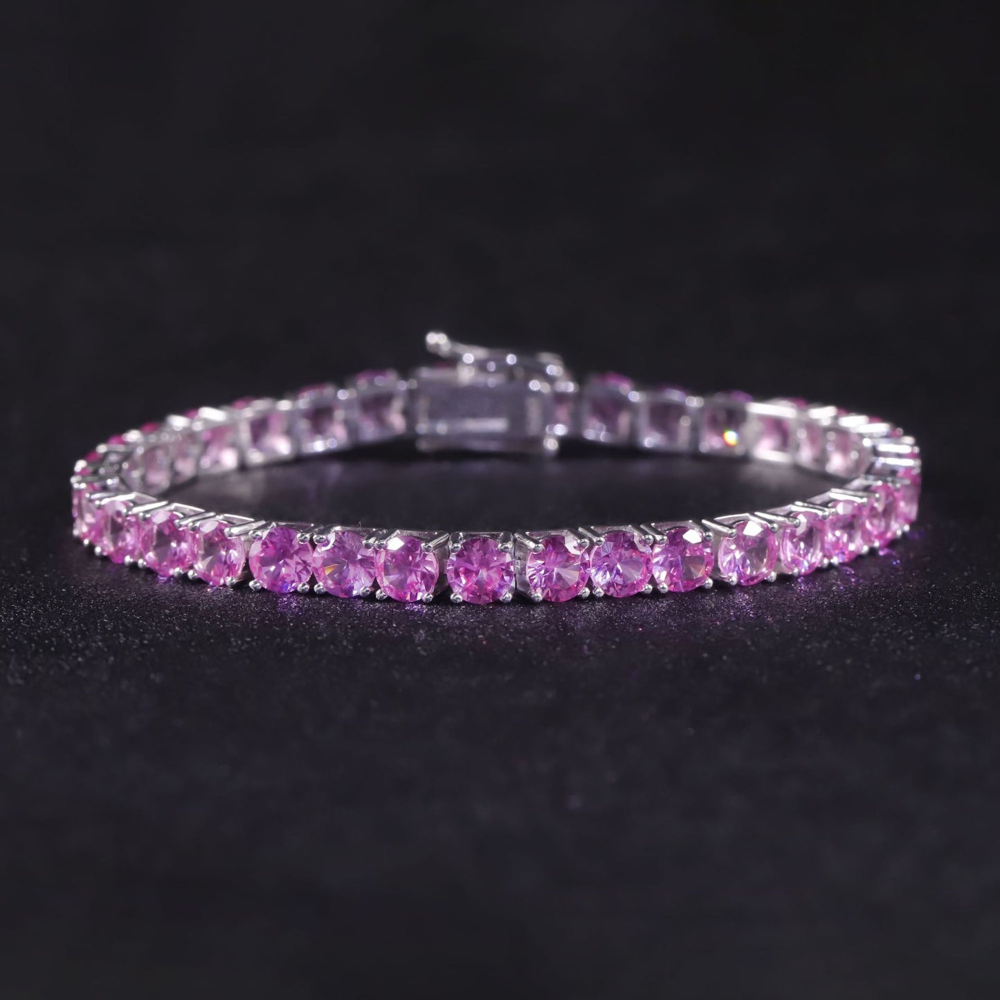 Peach blossom bracelet3/4/5mm Tennis Chain s925Sterling Silver Inlaid Cultivated Sapphire Pink Bracelet for Women
