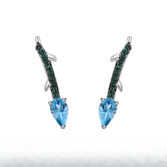 Thorn Bud Retro Style Designer Earrings s925Silver Inlaid Natural Gemstone Topaz Stud Earrings
