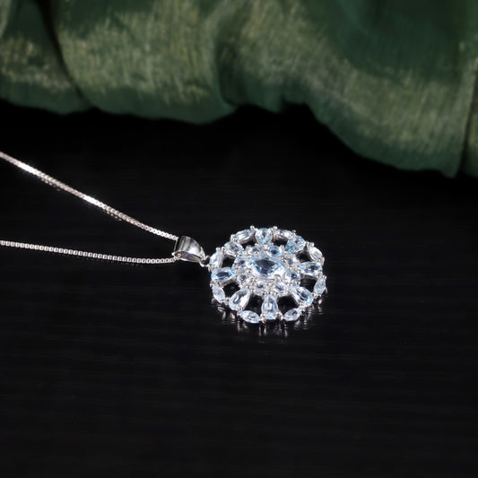 Hollow out ins Natural Topaz Earrings Ring Necklace s925Sterling Silver Light Blue Pendant Jewelry Set