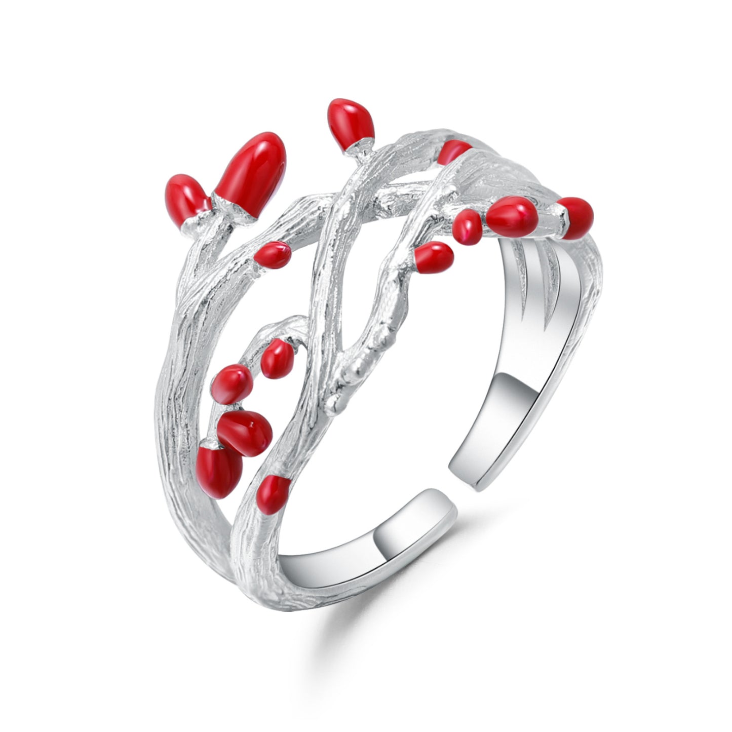 Niche Design Resin s925Sterling Silver Couple Rings Adjustable Open Natural Style Tree Branch Adjustable Rings Pair