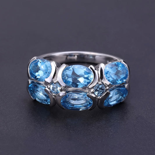 Jewelry Niche Design Natural Gemstone Ring Retro925Silver Inlaid Topaz Ring