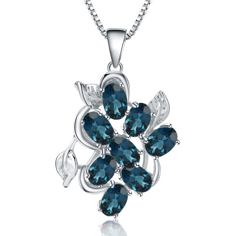 Design Sense Jewelry Topaz Pendant Retro Natural Gemstone Inlay s925Silver Necklace Pendant