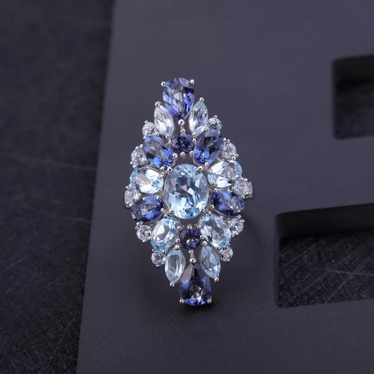 Italian Craft Jewelry Designer Gemstone Ring Luxurious and elegant s925Silver Natural Topaz Ring