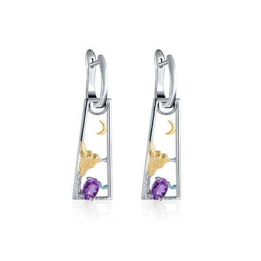 Good-looking ins Wind Earrings925Sterling Silver Earrings Natural Topaz Amethyst Peridot Original Design Earrings