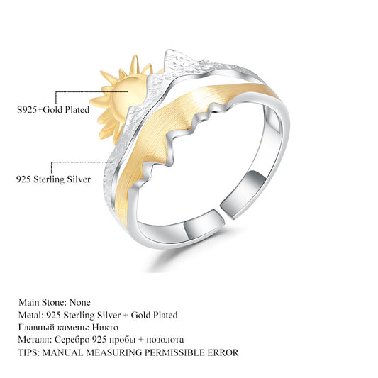High-end Designer Adjustable Open Ring Natural Wind Sun Sunrise Design s925Sterling Silver Ring